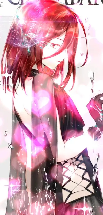 Elegant anime girl with red hair and artistic design.