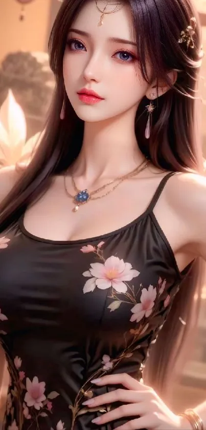 Elegant anime girl with floral design.
