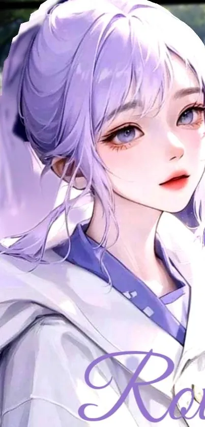 Anime girl with lavender hair and a serene expression.