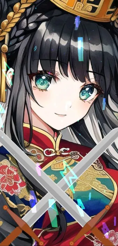 Elegant anime girl with intricate details and vibrant colors on mobile wallpaper.