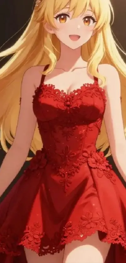 Anime girl in elegant red dress art.