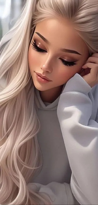 Anime girl with flowing hair and serene look in digital art style.