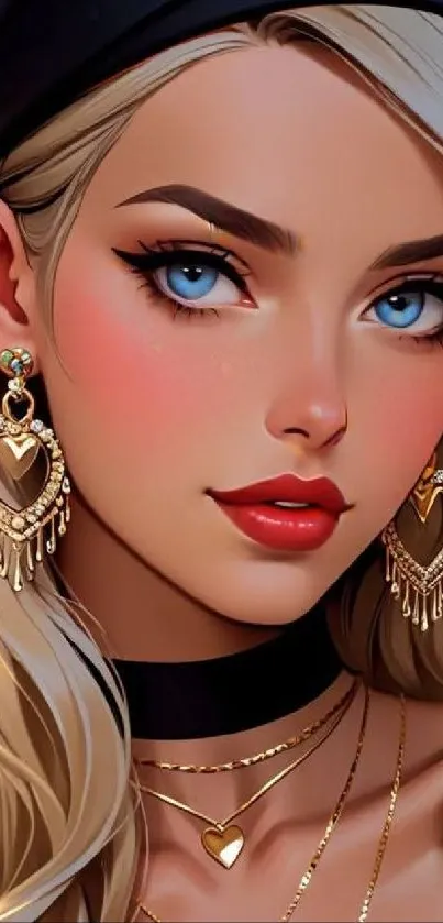 Elegant anime girl with blonde hair and striking blue eyes.