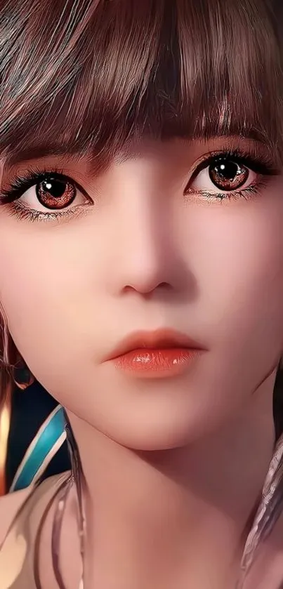 Close-up portrait of an anime girl with peach tones and lifelike expression.