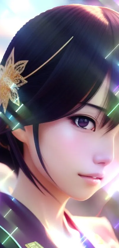 Elegant anime girl with vibrant colors and a decorative hairpin.