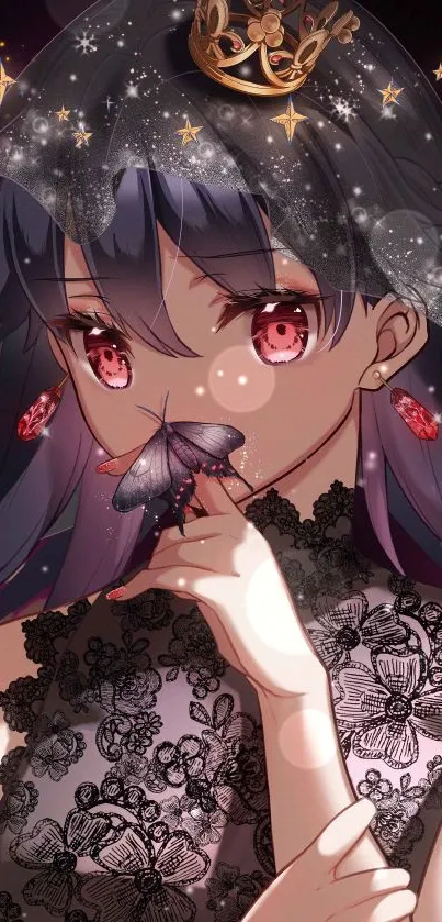 Elegant anime girl with lace and crown motif.