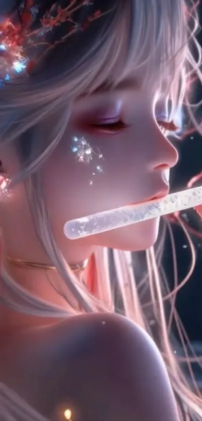 Elegant anime character with glowing effect in fantasy art wallpaper.