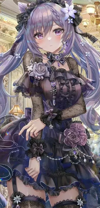 Anime character in gothic attire with intricate details.