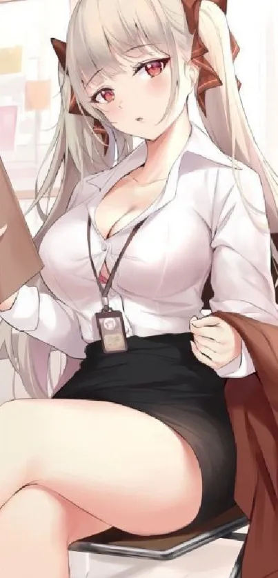 Elegant anime office lady in stylish attire.