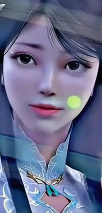 Anime portrait of a fictional character with blue hues and elegant design.