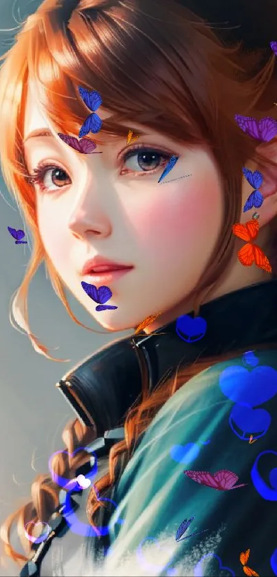 Beautiful anime portrait with vibrant and elegant design in warm tones.