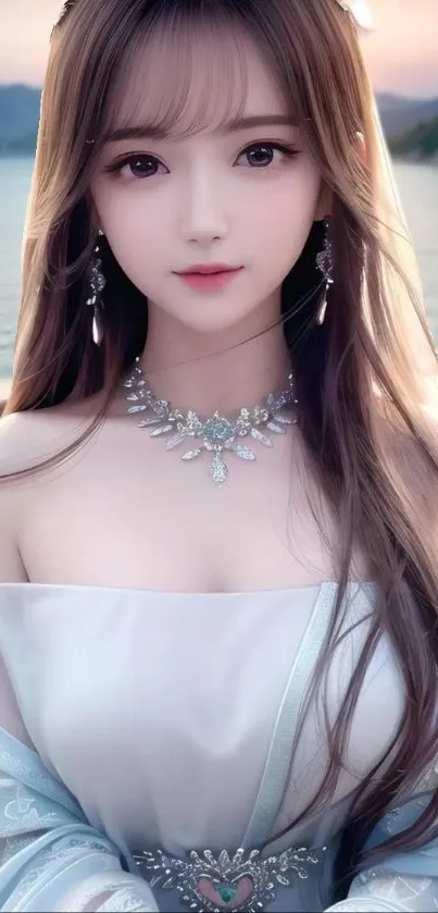Anime-inspired elegant character with jewelry