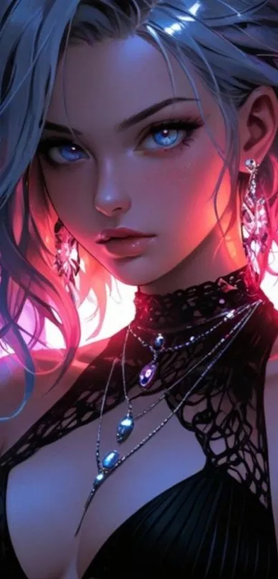 Stylish anime character with intricate jewelry.