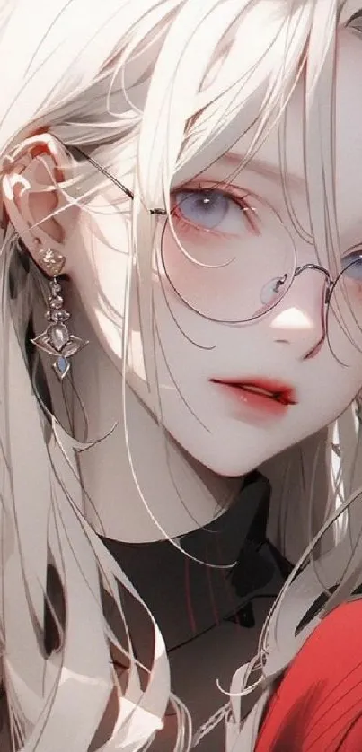Elegant anime character portrait with glasses and light hair.