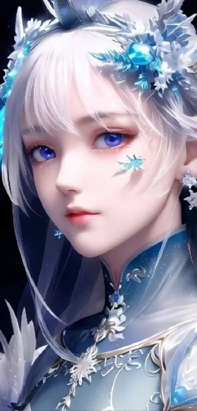 Elegant anime portrait with floral accents.