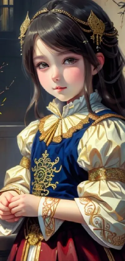 Anime princess portrait with dark hair and elegant dress.