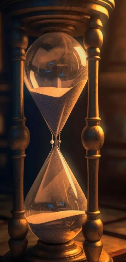 Mobile wallpaper with an elegant antique hourglass on a textured background.