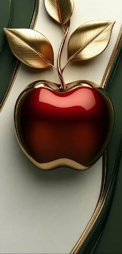 Glossy apple and golden leaves on a sleek background for mobile wallpaper.