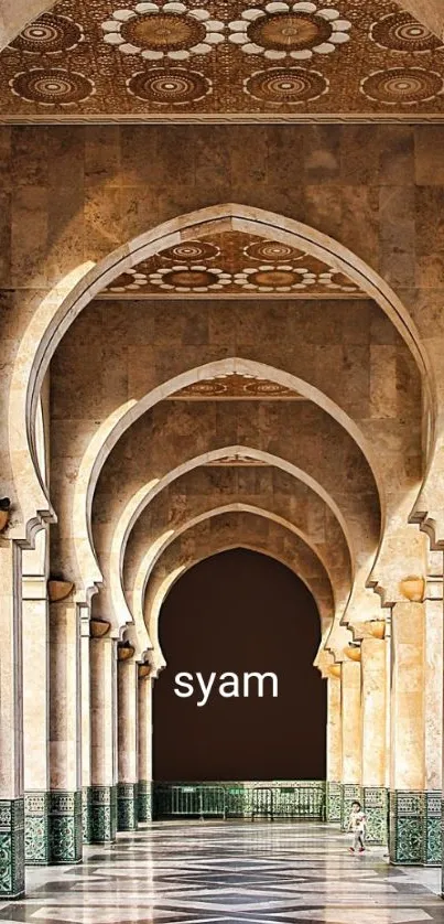 Elegant stone arches with intricate designs in a corridor.