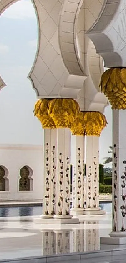 Elegant columns with gold accents in architectural design wallpaper.