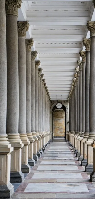 Symmetrical hallway with classical columns.