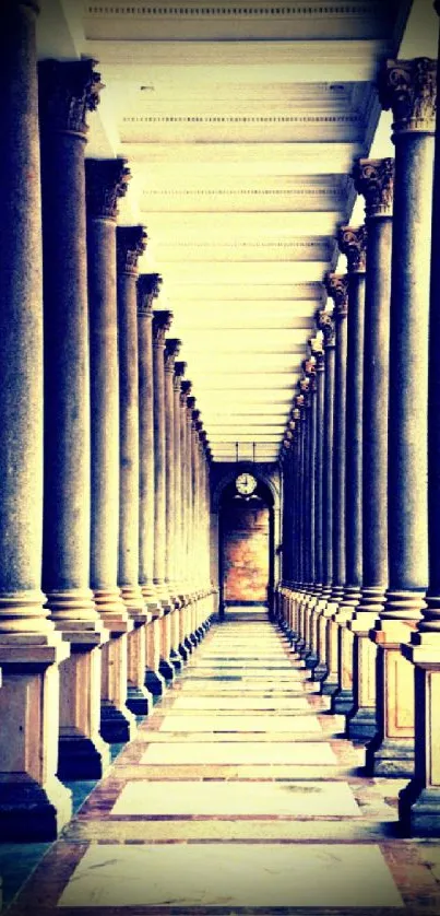 Elegant hallway with architectural columns in a classic style for mobile wallpaper.