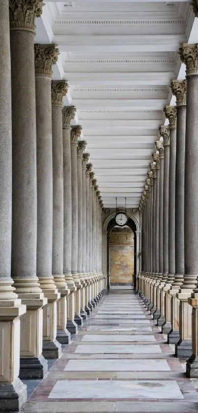 Elegant corridor with classic columns in a symmetrical arrangement.