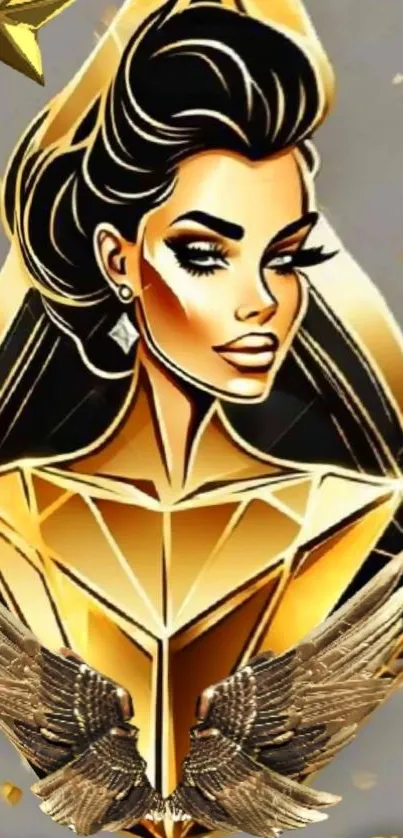 Elegant art deco portrait with golden accents.