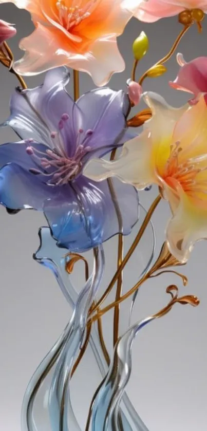 Artistic floral wallpaper with vibrant colors and elegant design.