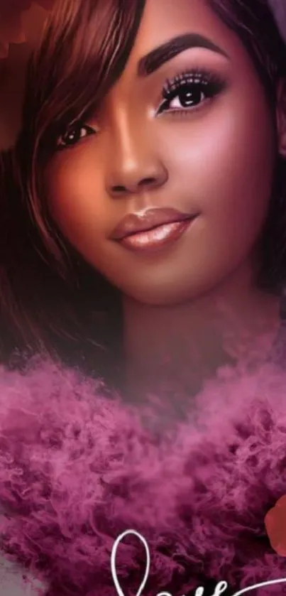 Elegant artistic portrait wallpaper with pink hues and a woman's face.