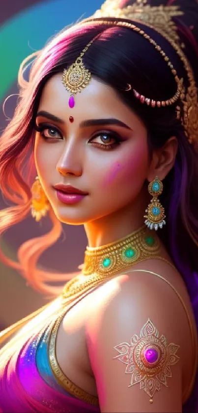 Elegant artistic portrait with vibrant colors and intricate details.