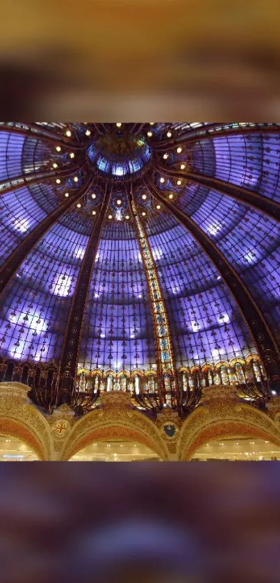 Intricate purple glass dome ceiling with ornate details.