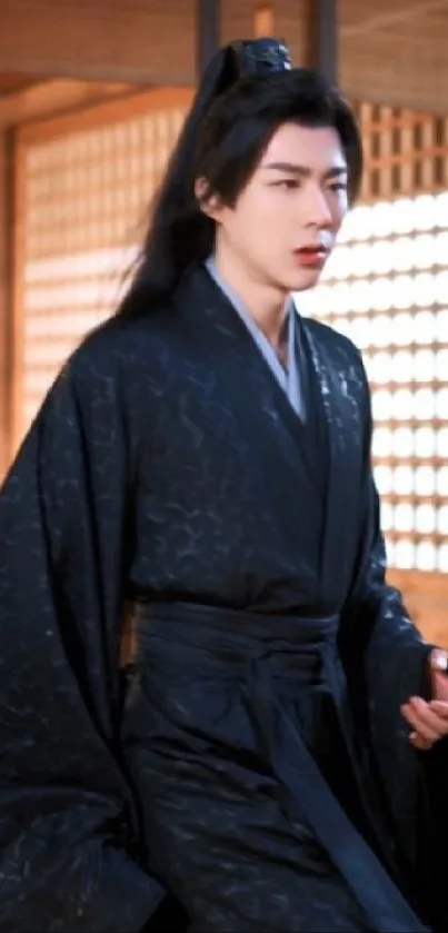 Elegant Asian character in a traditional dark robe.