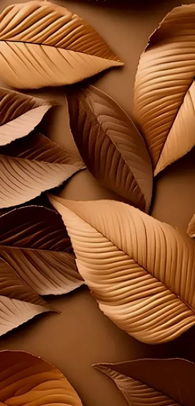 Elegant pattern of brown autumn leaves on a wallpaper.