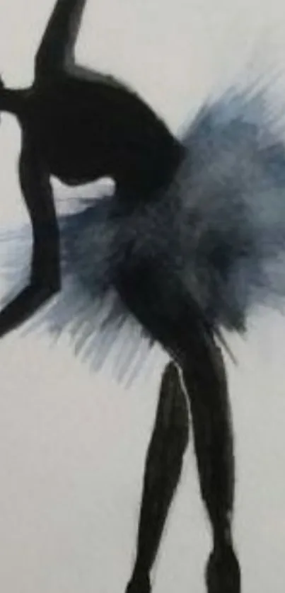 Abstract ballerina in a blue tutu on a minimalist wallpaper.