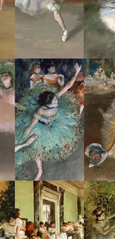 Artistic collage of ballerina paintings in soft pastel hues.