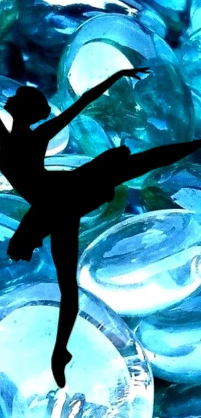 Ballet silhouette with aqua blue gem background mobile wallpaper.