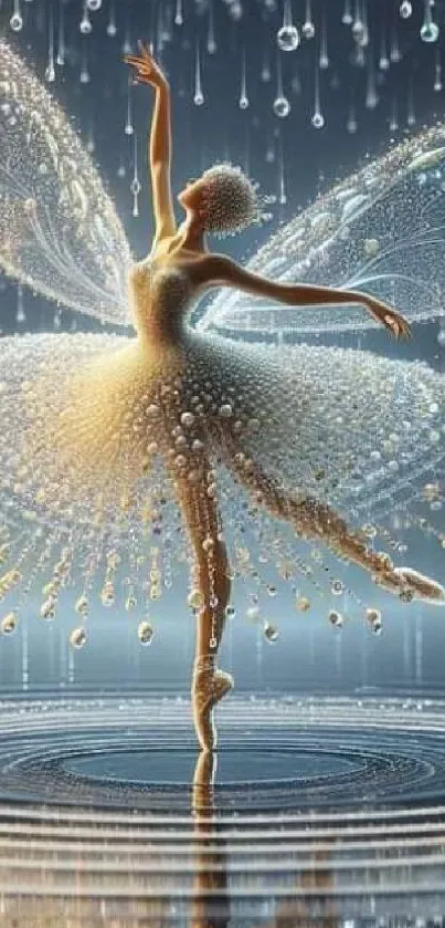 Elegant ballerina in fantasy art with crystal accents on a light blue background.