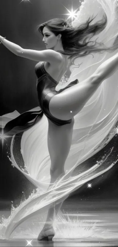 Black and white elegant ballerina gracefully dancing.