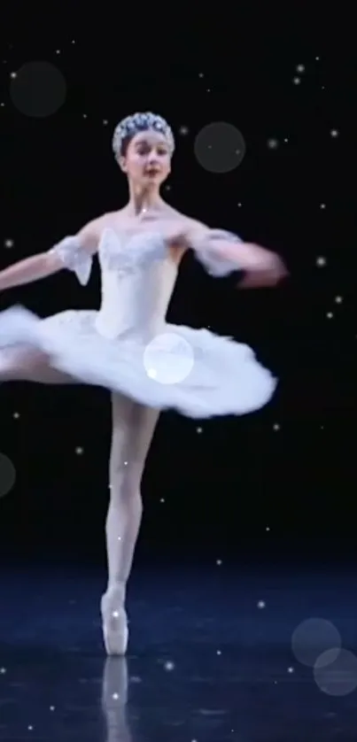 Elegant ballerina dancing gracefully against a starry background.