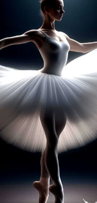 Silhouette of a graceful ballerina in a white tutu.