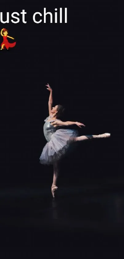 Elegant ballet dancer with motivational text on a dark background.