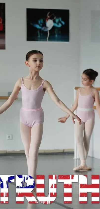 Two young ballet dancers practicing in a studio with elegant poise.