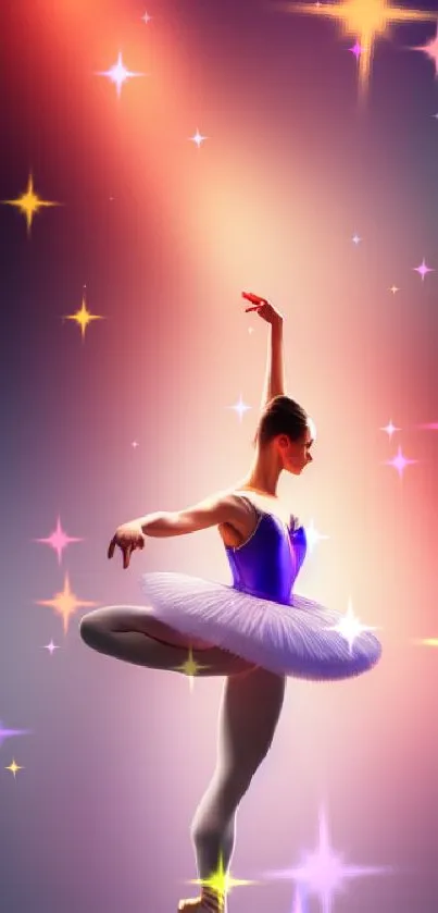 Elegant ballet dancer posing with colorful lighting background.