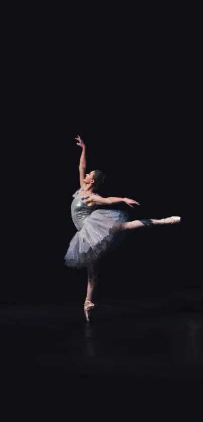 Elegant ballet dancer in graceful pose against a black background.