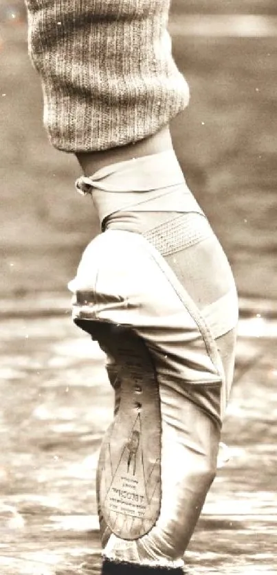 Ballet dancer on pointe in sepia tones.