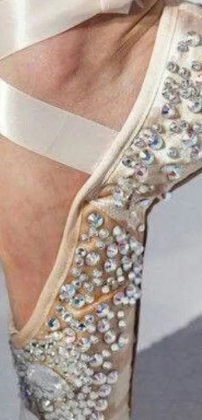 Detailed close-up of a rhinestone ballet shoe.