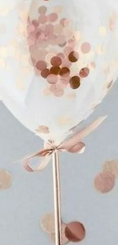 Elegant rose gold balloon with polka dots and ribbon.