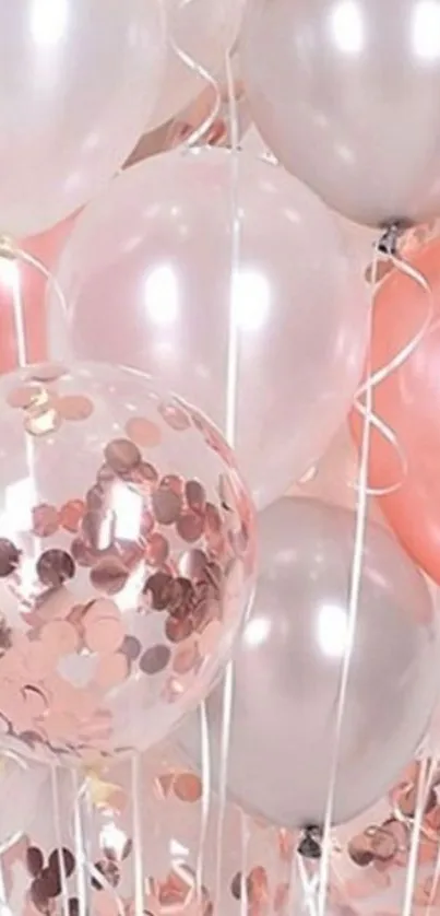 Rose gold and silver balloons mobile wallpaper.