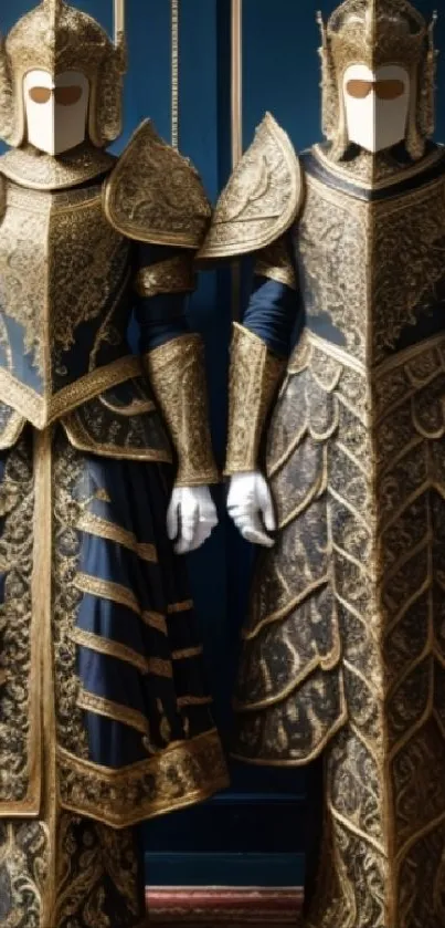 Baroque-themed guardians in ornate armor with gold and navy blue accents.